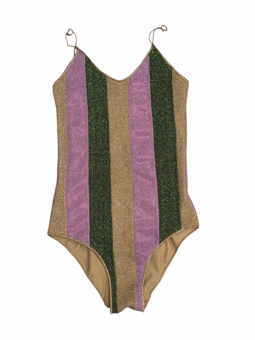Oséree Lumière Pink Green Gold Shimmer Metallic Lurex One-Piece Swimsuit Size S - Picture 2 of 5